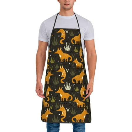 

Junzan Funny Fox by the Field Print Kitchen Cooking Aprons Chef Apron for Men and Women Professional for Cooking Bib Aprons for Kitchen/Crafting/BBQ/Drawing