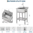thumbnail image 2 of Évier Utilitaire Autoportant en Acier Inoxydable 23x19x36 Po à Bol Unique pour Lessive avec Robinet Coulissant, Tablette de Rangement et Pieds Ajustables, 2 of 8