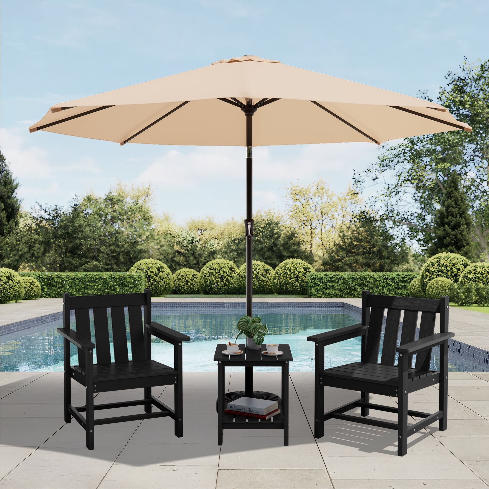 SERWALL 3 Piece Patio Furniture Set,HDPE Outdoor Bistro Set with Coffee Table and Chair for the Patio,Black