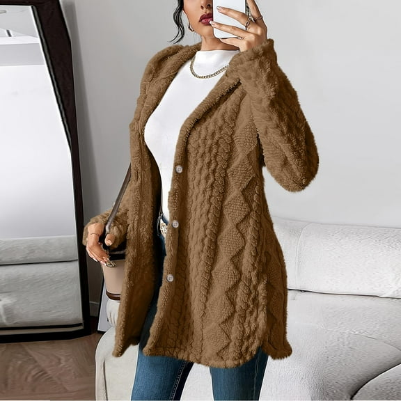 Neewe Women Long Open Front Fleece Cardigan Sweater, Fall Knit Casual Coat, Soft Winter Botton Down Outerwear