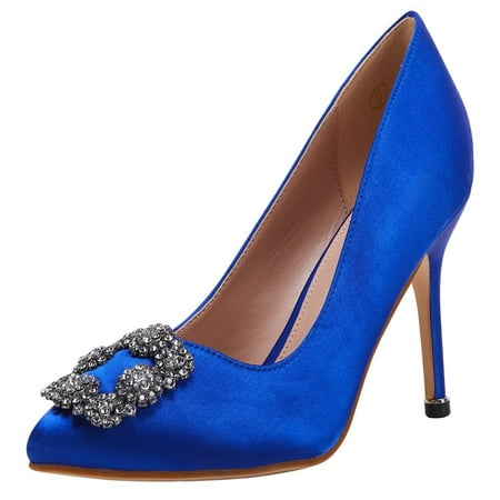 

Jeanewpole1 Women s Stiletto High Heel Pumps Classic Party Wedding Pointed Toe Pump Shoes with Jewel Buckle