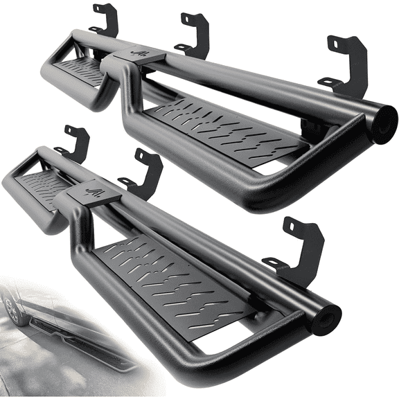 TPA Running Boards For 2019-2026 Chevy Silverado GMC Sierra 1500 Extended/Double Cab Black Two-Stair Side Steps Carbon Steel Truck Steel Rails Nerf Bars (Excl 2019 1500 LD/Lt)