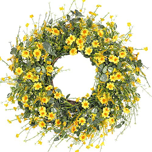 Sggvecsy Daisy and Lavender Wreath 22’’ Fall Wreath Spring and Summer Wreath Artificial Spring Wreath Silk Summer Wreath for Front Door Home Wall Wedding Festival Farmhouse Holiday Thanksgiving Decor