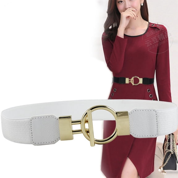 DEEPCRAFF Women's White Stretch PU Dress Belt, Fashionable Waist Accessory for Ladies' Stylish Outfits and Clothing