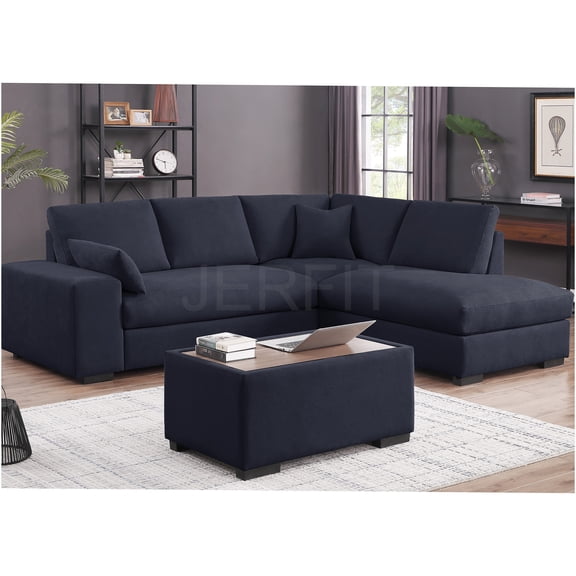 JERFIT Modern 100"W Dark Gray Fabric Sectional Sofa with Chaise, Console Ottoman and Pillows for Living Room