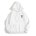 thumbnail image 6 of Curuila Mens Hoodies Letter Print Long Sleeve Pullover With Pocket Fashion Loose Warm Autumn Winter Sweatshirt White Size S, 6 of 7