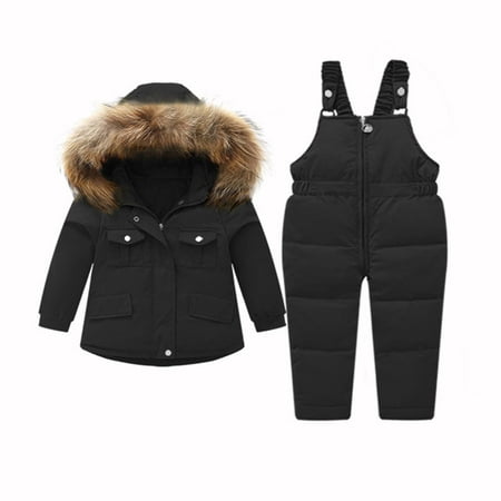 

Snowsuit Kids Puffer Down Jacket Hood Snow Bib Trousers Pants Girl Boy Waterproof Winter Windproof 2 Piece Ski Suits Lightweight Outfit Set Unisex Toddler Warm Coat Jumpsuit Rompers Suit