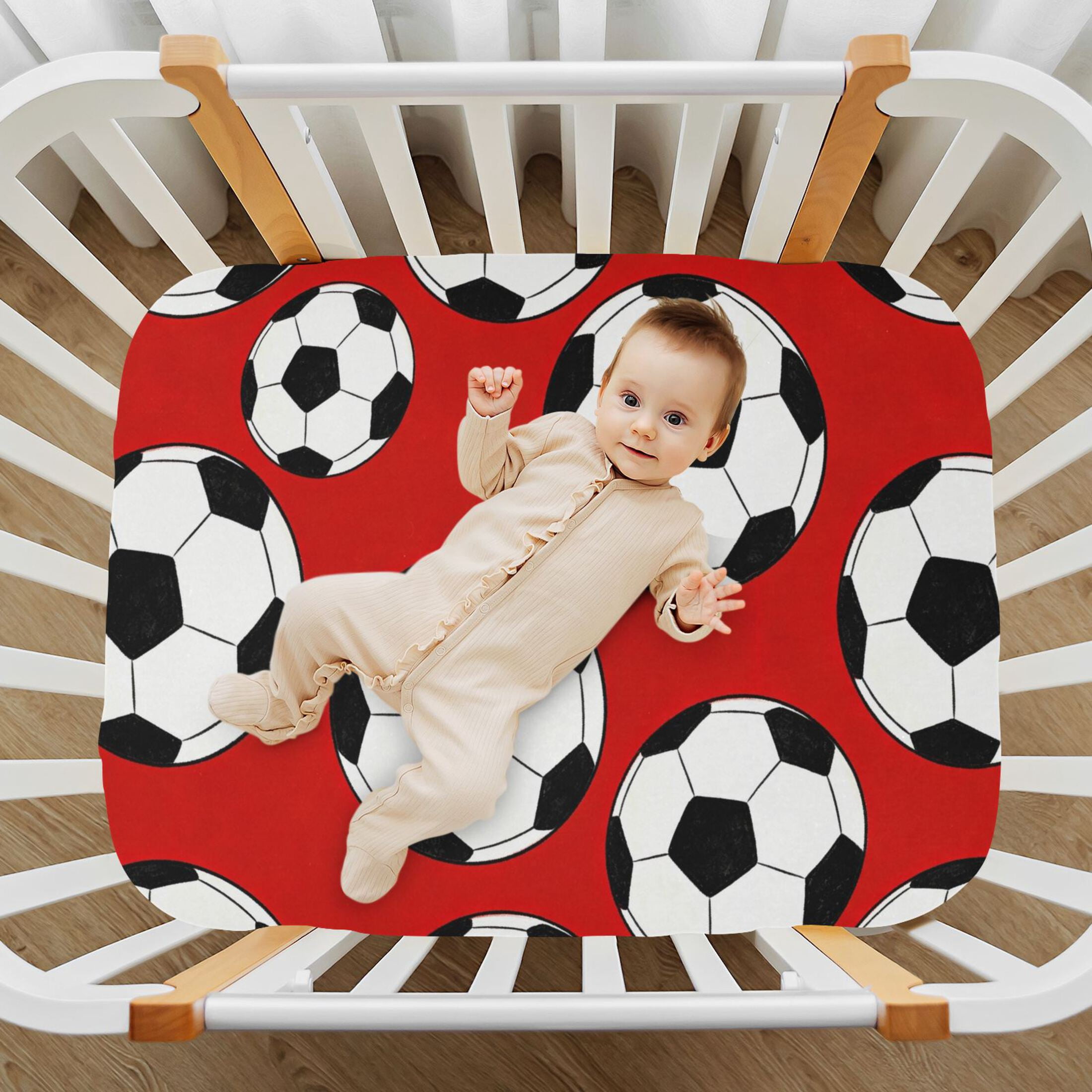Baby Essentials 52”x 28”- Standard Cotton-like Modal Elastic- Red Football Design Crib Sheets for Newborns and Toddlers