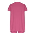 thumbnail image 5 of Cagogo Women's Plus Size 2 Piece Outfit Round Neck Short Sleeve Tshirt Shorts Set Casual Summer Cruise Boho Vacation Loose Matching Sets Airport Travel Clothes, Hot Pink S, 5 of 6