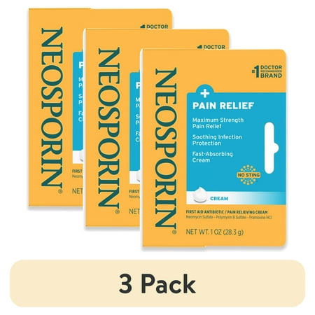 (3 pack) Neosporin + Pain Relief Dual Action First Aid Antibiotic Cream, 1 oz