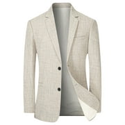 Pedort Men's Casual Slim Fit Suit Blazer Jacket Knit Suit Jacket Button Lightweight Sport Coat Beige,3XL