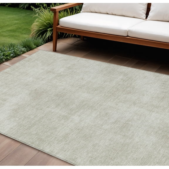 9' X 12' Beige Washable Indoor Outdoor Area Rug