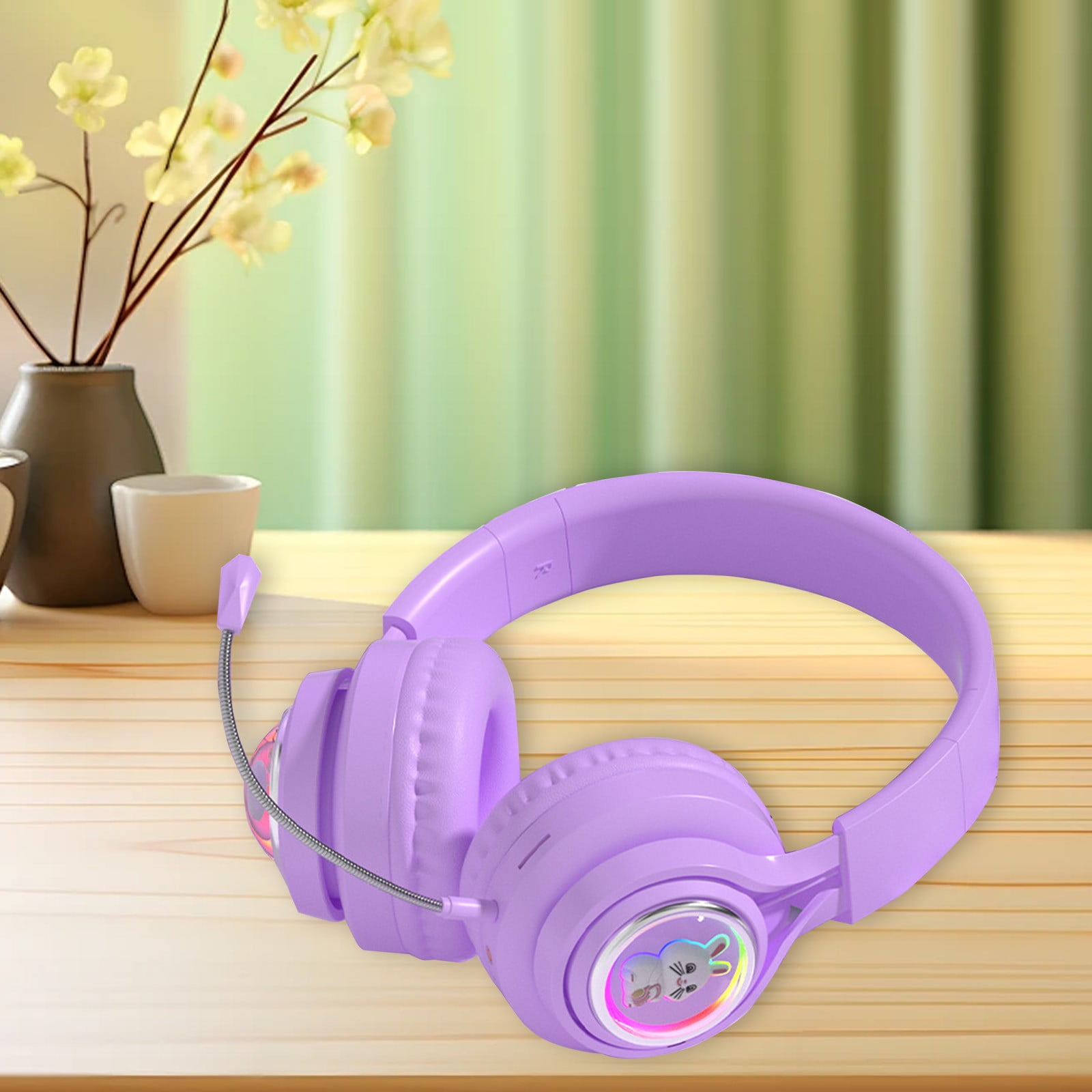 Active Noise Cancelling Headphones, Wireless Over Ear Bluetooth Headphones, 3EQ Modes via Button, 60H Playtime Lightweight Folding Stereo Bass Headset with Mic, for Travel Home(Purple)