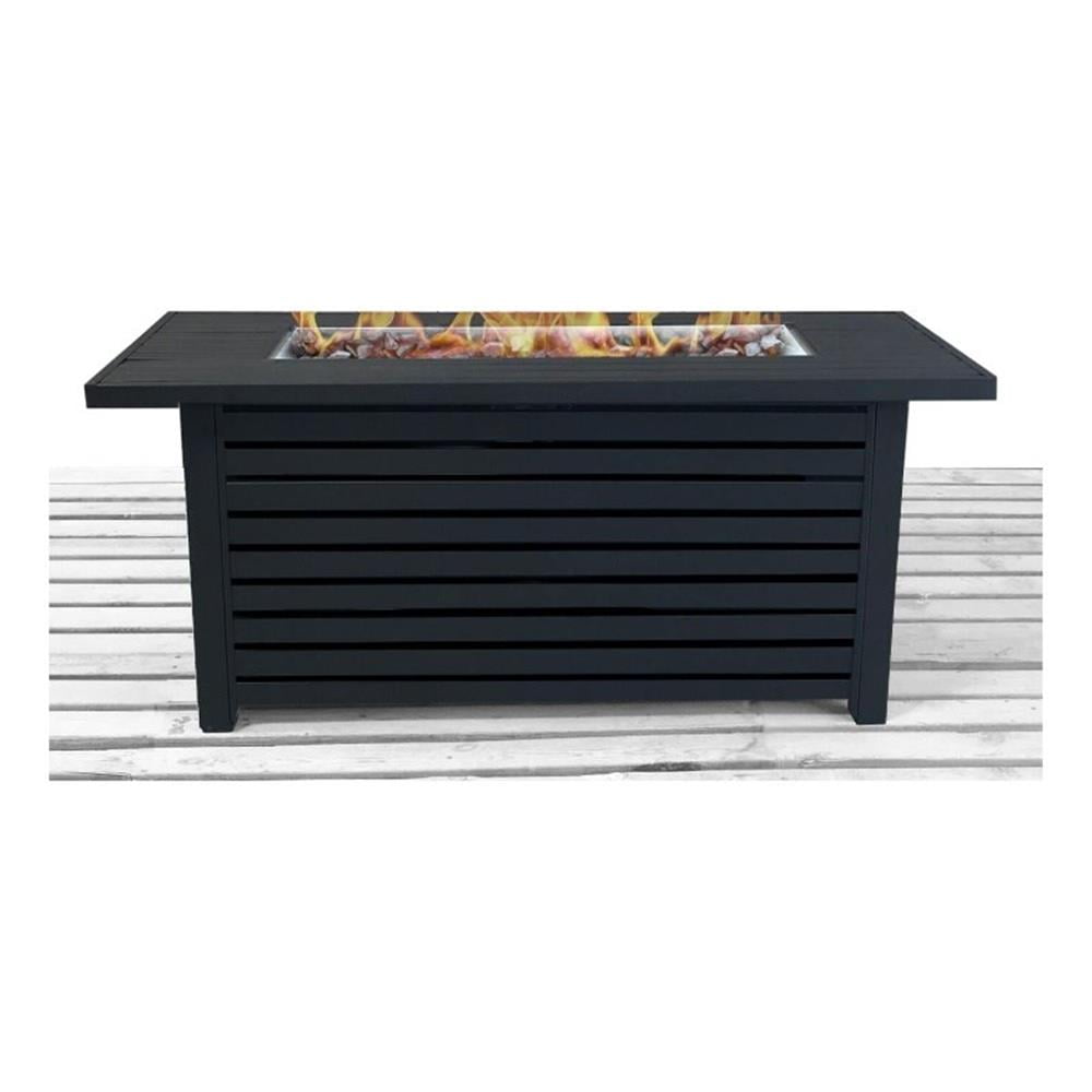 Pemberly Row 42" Stainless Steel Outdoor Fire Pit Table in Black