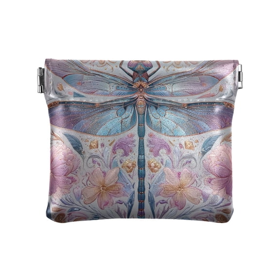 PU Leather Coin Purse Wallet Compact Water-Resistant Card Cases Money Organizers Watercolor Ornate Dragonfly