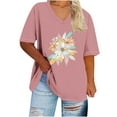 thumbnail image 2 of GaThRRgYP Summer Floral Print Short Sleeve Blouse - Women's Top,Women's Oversized V-neck Short Sleeved Solid Summer Base Shirt Sports T-shirt Pink S, 2 of 4