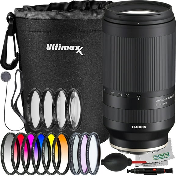 Ultimaxx Advanced Tamron 70-300mm f/4.5-6.3 Lens Bundle (E-Mount) - Includes: 6PC Gradual Color Filter Kit, 3PC Protective Filter Kit (UV, CPL, FLD) & Much More (22pc Bundle)