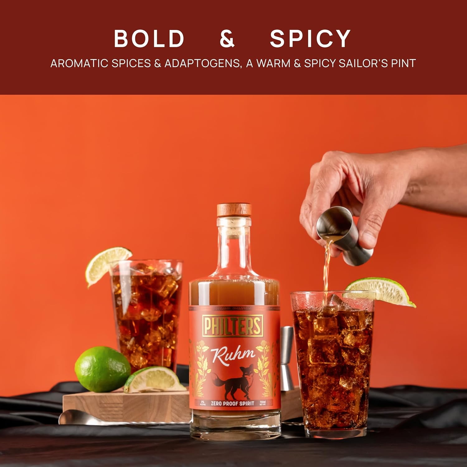 Philters Non-Alcoholic Ruhm, Zero Proof Rum Spirit, Alternative Drink, Natural Flavors, 25 Fl Oz