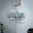 thumbnail image 2 of Talula Corner Glass Wall Mounted Sink Square Bathroom Vessel Sink Crystal Clear Tempered Glass Console w/Chrome Faucet, Sink Drain and Towel Bar Combo Renovators Supply, 2 of 8