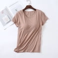 thumbnail image 4 of Camiseta de manga corta con almohadilla para el pecho Camiseta de base de una pieza ajustada con copa modal para mujer Top de mujer con cuello redondo Sujetador sin uso, 4 of 5