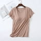 thumbnail image 5 of Camiseta de manga corta con almohadilla para el pecho Camiseta de base de una pieza ajustada con copa modal para mujer Top de mujer con cuello redondo Sujetador sin uso, 5 of 6