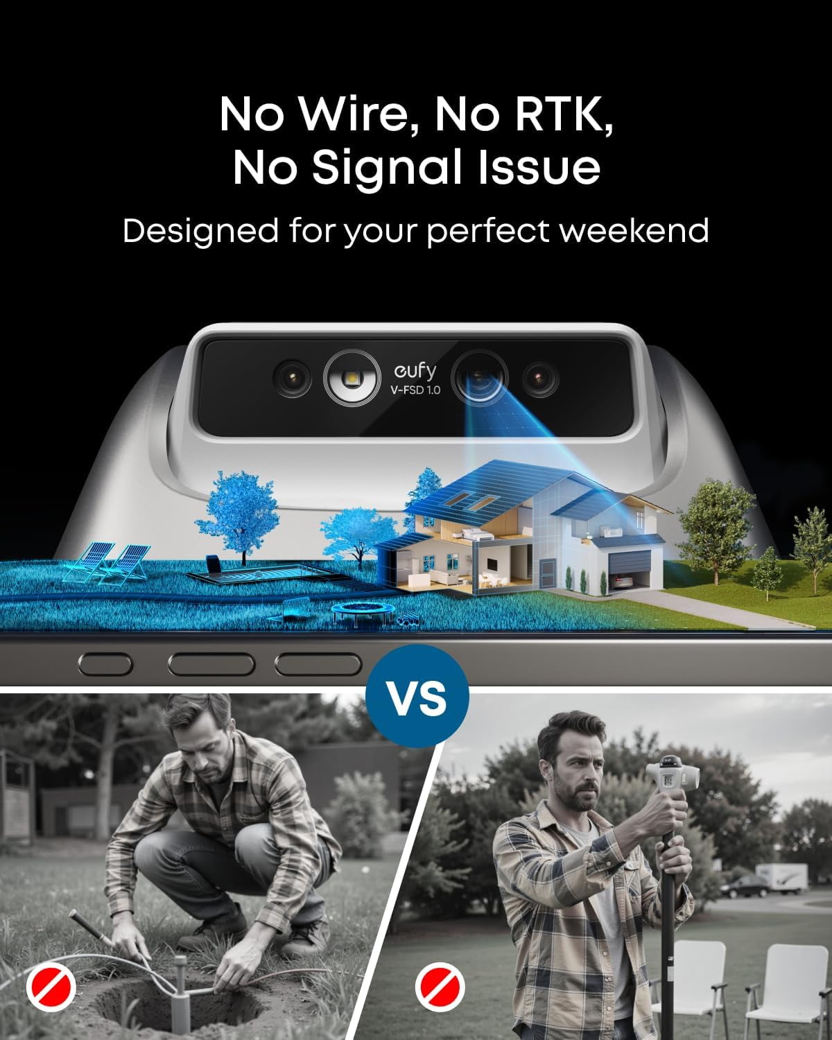 eufy Robot Lawn Mower E15, Auto Mapping,Pure Vision Navigation, Wire Free RTK Free, Multi-Zone Management, AI 3D Obstacle Avoidance, GPS Anti-Theft, 0.2 Acres, 18° Slope, App Control