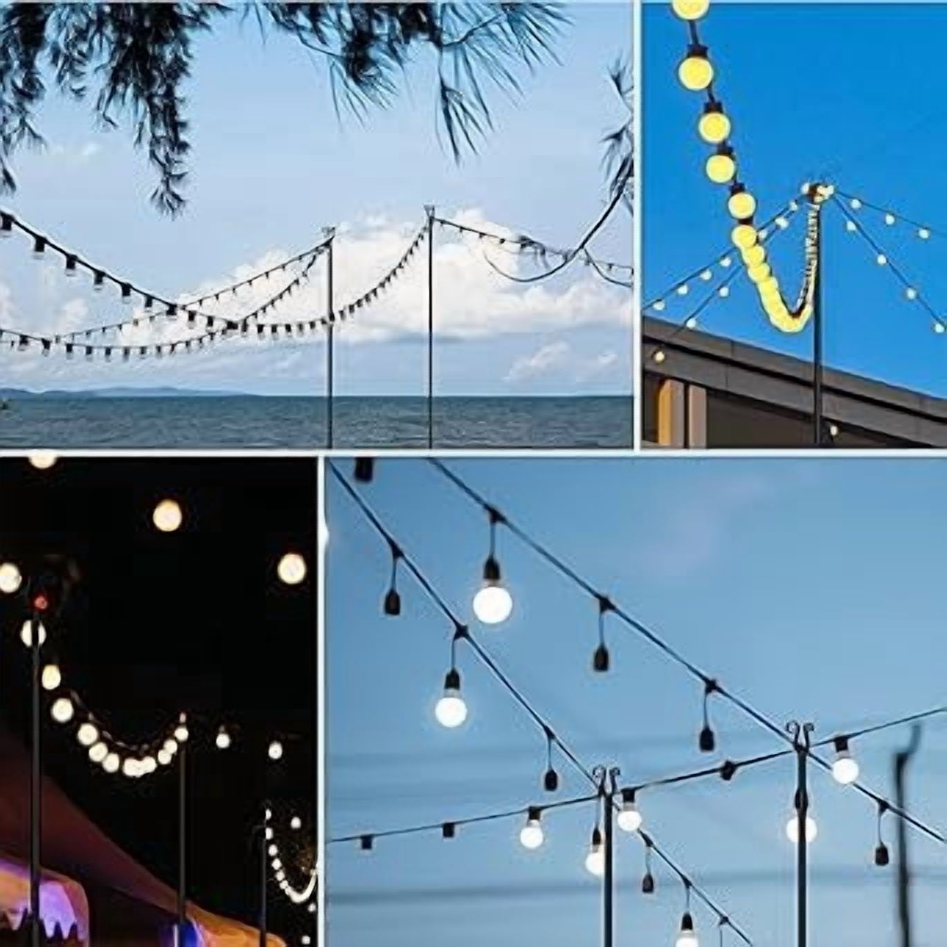 SNYNUXX New Upgrade String Light Poles, 4 Prong Christmas Light Hanging Pole, Portable Flag Pole for Yard Weather Resistant Poles for Outdoor String Lights, Black Christmas Light Pole (2 Pack)