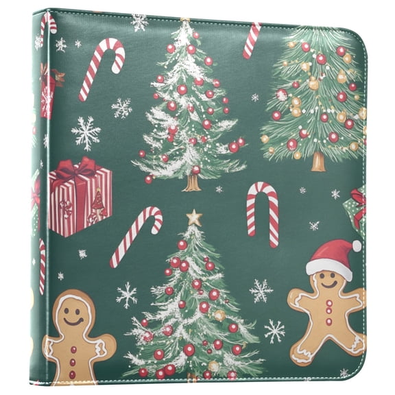 FORMRS 3 Ring Photo Album 4"x6" Self Adhesive Large Capacity PU Leather Cover, Red Christmas Gingerbread