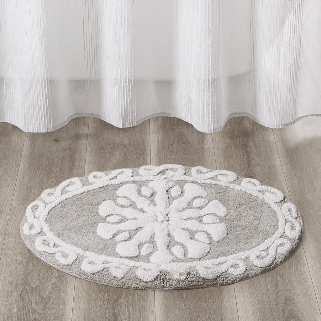 MAYEERTY Medallion Cotton Tufted Round Bath Rug，Taupe