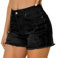 thumbnail image 5 of FUNUONY Jean Shorts Womens High Waisted Stretchy Mom Two Buttons Frayed Raw Hem Ripped Denim Shorts Distressed Shorts for Women Denim Pants Womens Jeans Spring Break Fashion Beach Vacation Clothes Su, 5 of 6