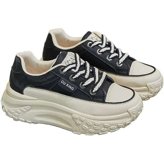 Platform Sneakers High Heel Sneakers for Women Wedge Sneakers Leather Upper Fashion Lace up Sneakers Increasing 1.78 inch