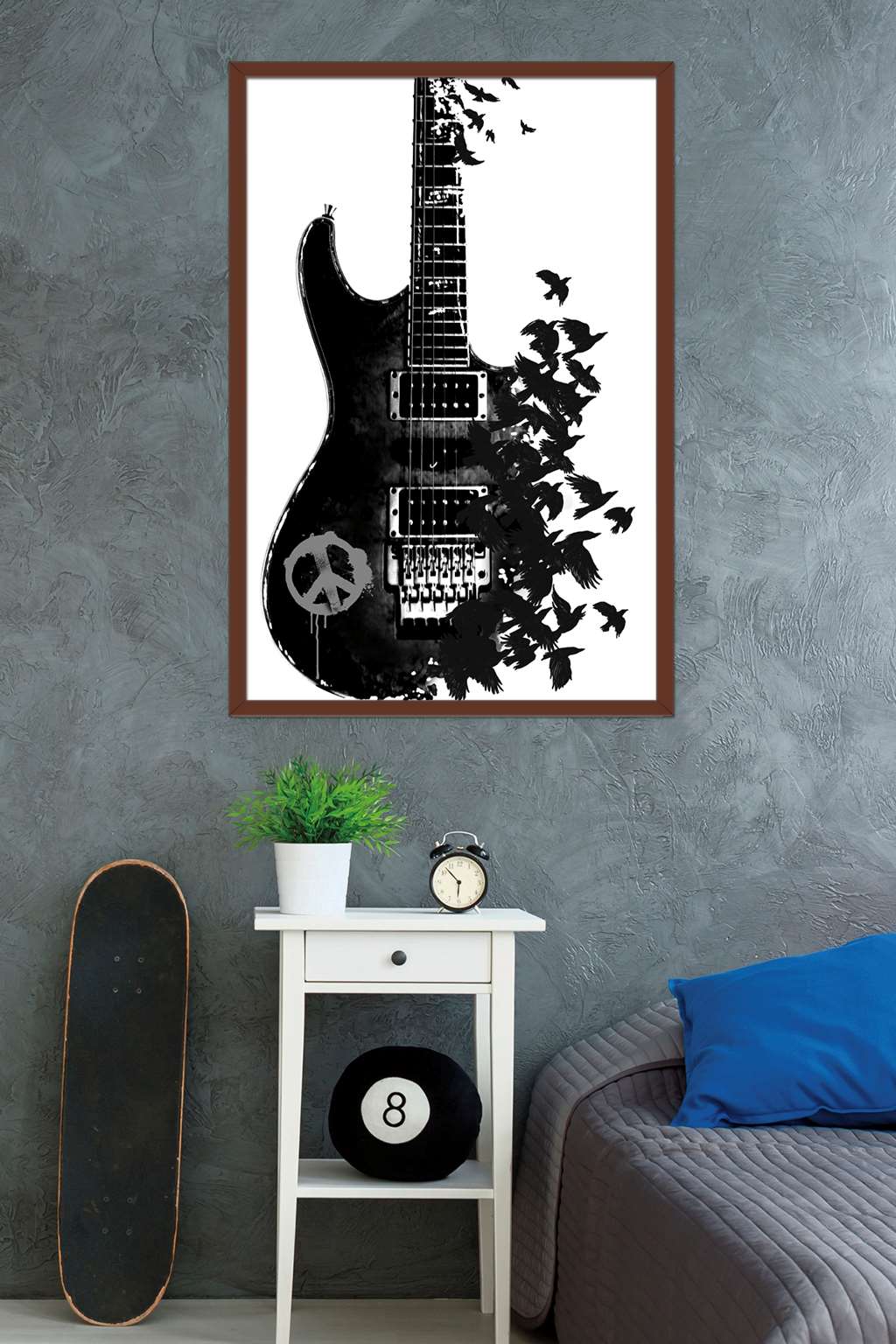 Peace Guitar Made of Crows Wall Poster, 22.375" x 34", Framed