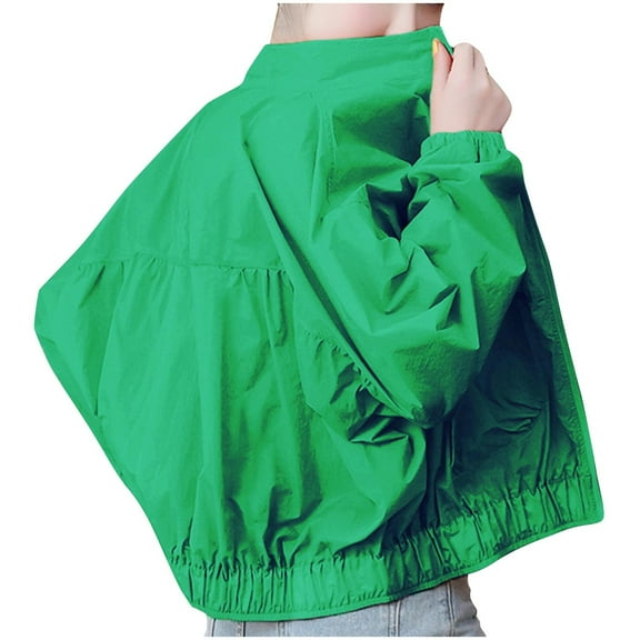 HTNBO Women's Sun Protection Lightweight Jackets Mock Neck Long Sleeve Zip Up Solid Loose Outdoor Coat with Pocket