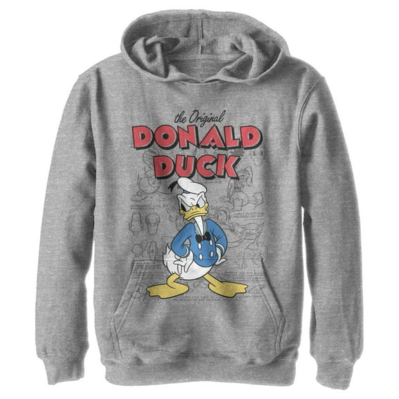 Boy's Mickey & Friends Donald Duck Original Art Pull Over Hoodie Athletic Heather Small
