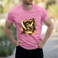 thumbnail image 2 of NAMTYQX Mens Shirts Soft Boho Patterned Loose Light Plus Size Round Neck Casual Short Sleeve Breathable Men's T-Shirts Pink Size M, 2 of 5