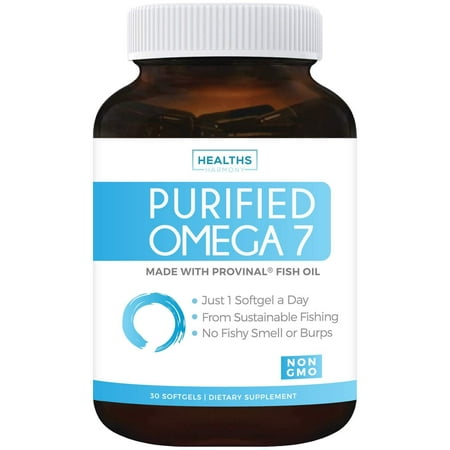 Healths Harmony Purified Omega 7 Fish Oil Supplement - Omega 7 (NON-GMO) 30 Capsules All The Palmitoleic Acid Your Body Needs – High Potency One Month (Best Vegan Omega Supplement)