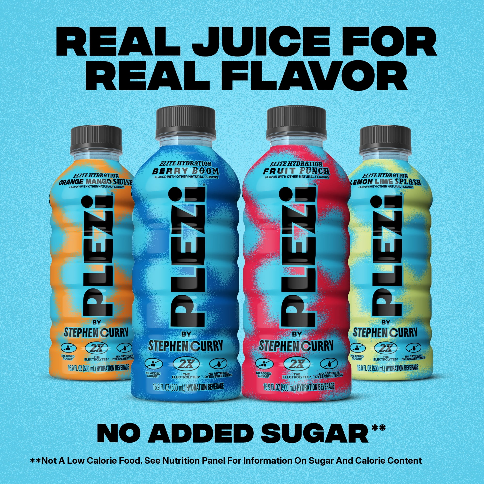 PLEZi Hydration Fruit Punch Sports Drink, No Added Sugar, 2X Electrolytes & 560mg Potassium, Made with Real Juice, 16.9 fl oz Bottles, 12 Pack