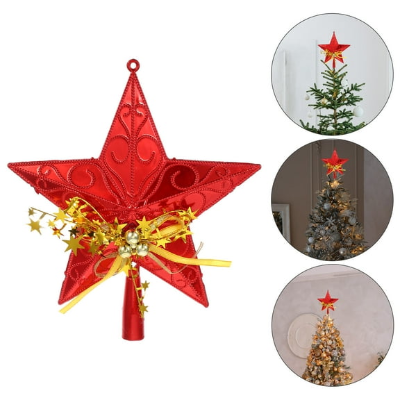 Milisten Red Premium Glitter Christmas Star Treetop Ornament Holiday Tree Decoration