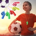 thumbnail image 2 of 24 Pcs Plastic Whistles with Lanyard Soccer Pattern Training Sports Whistle Kids Whistle for Referee School Camping Soccer Party Favors, 5 Colors, 2 of 5