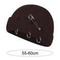 thumbnail image 4 of Knitted Hat Hip Hop Ripped Flanging Metal Ring Solid Color Keep Warm Woolen Yarn Autumn Winter Women Beanie Cap for Outdoor, 4 of 11
