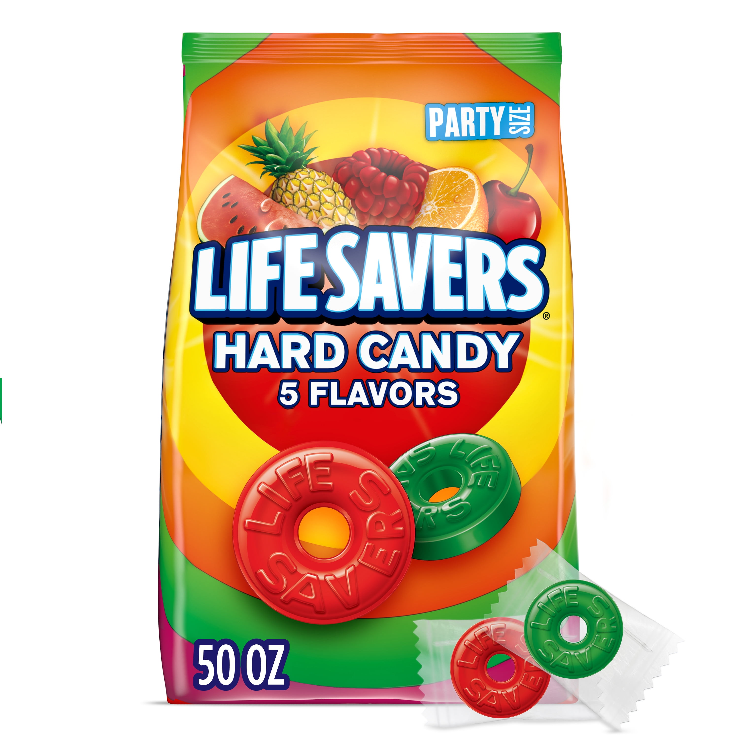 (3 pack) LIFE SAVERS Hard Candy, 5 Flavors Individually Wrapped Fruit Candy, Party Size, 50 oz Bag