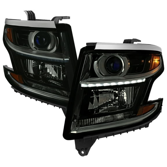 Spec-D Tuning LED Black Smoke Projector Headlights Compatible with 2015-2020 Chevy Tahoe, Suburban, 2016-2019 Chevy Suburban 3500HD, Left Right Pair Headlamps Assembly