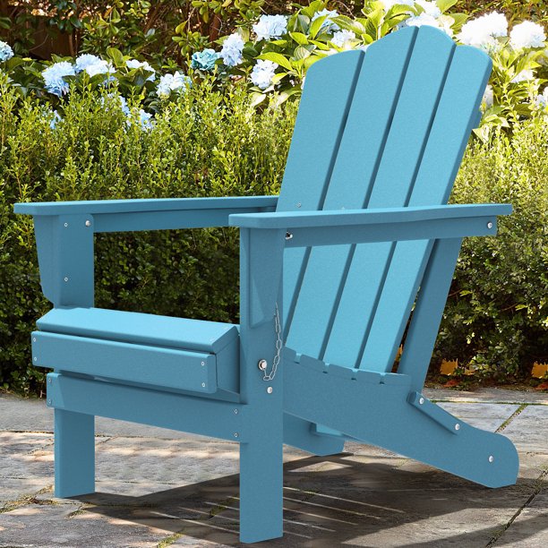 Outdoor Patio Folding HDPE Resin Adirondack Chair, Light Blue