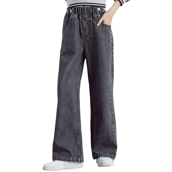 Girls Jeans Bell Bottoms for Girls Embroidered Jeans High Waist Denim Pants with Pockets for Girls 6-7 Years
