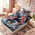 thumbnail image 5 of Manfei Japanese Koi Moon Twin Sheet Sets for Girls, Night Wave Bedding, Blue Red 3pcs, 1 Flat Sheet, 1 Fitted Sheet and 1 Pillowcase, 5 of 6