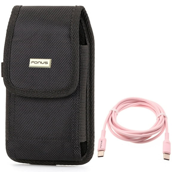 Pink 6ft Long Cable w Case Belt Clip for Samsung Galaxy A73 5G,A53 5G,A33 5G,A13 5G,A03s Phones - USB-C to Type-C PD Fast Charger Cord Power, Rugged Holster Canvas Cover