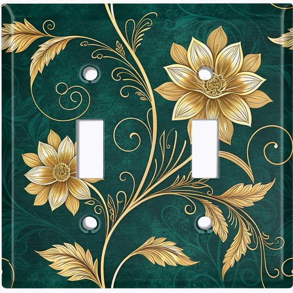 Metal Light Switch Wall Plate Outlet Cover (Printed Image of Damask Flowers - Double Toggle)