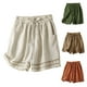 thumbnail image 3 of Pantalones cortos de lino finos de verano para mujer: encaje retro calado, cintura elástica, pantalones informales, tallas M-XXXL, tejido de algodón, 3 of 4