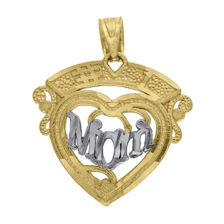 Auriga Fine Jewelry 10K Two-tone Gold Diamond-Cut Heart Mom Charm Pendant for Women