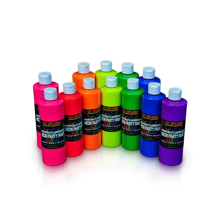 12 pack uv splash washable fluorescent neon party paint pints